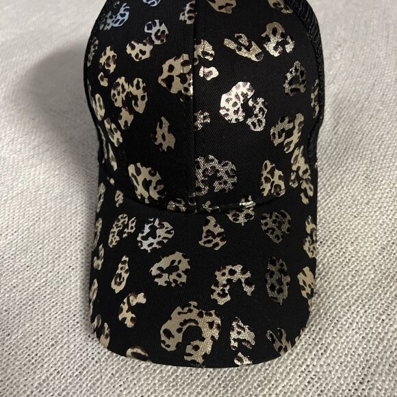 Women's Leopard Print Baseball Cap Criss Cross Ponytail Trucker Hat Adjustable - Picture 6 of 8